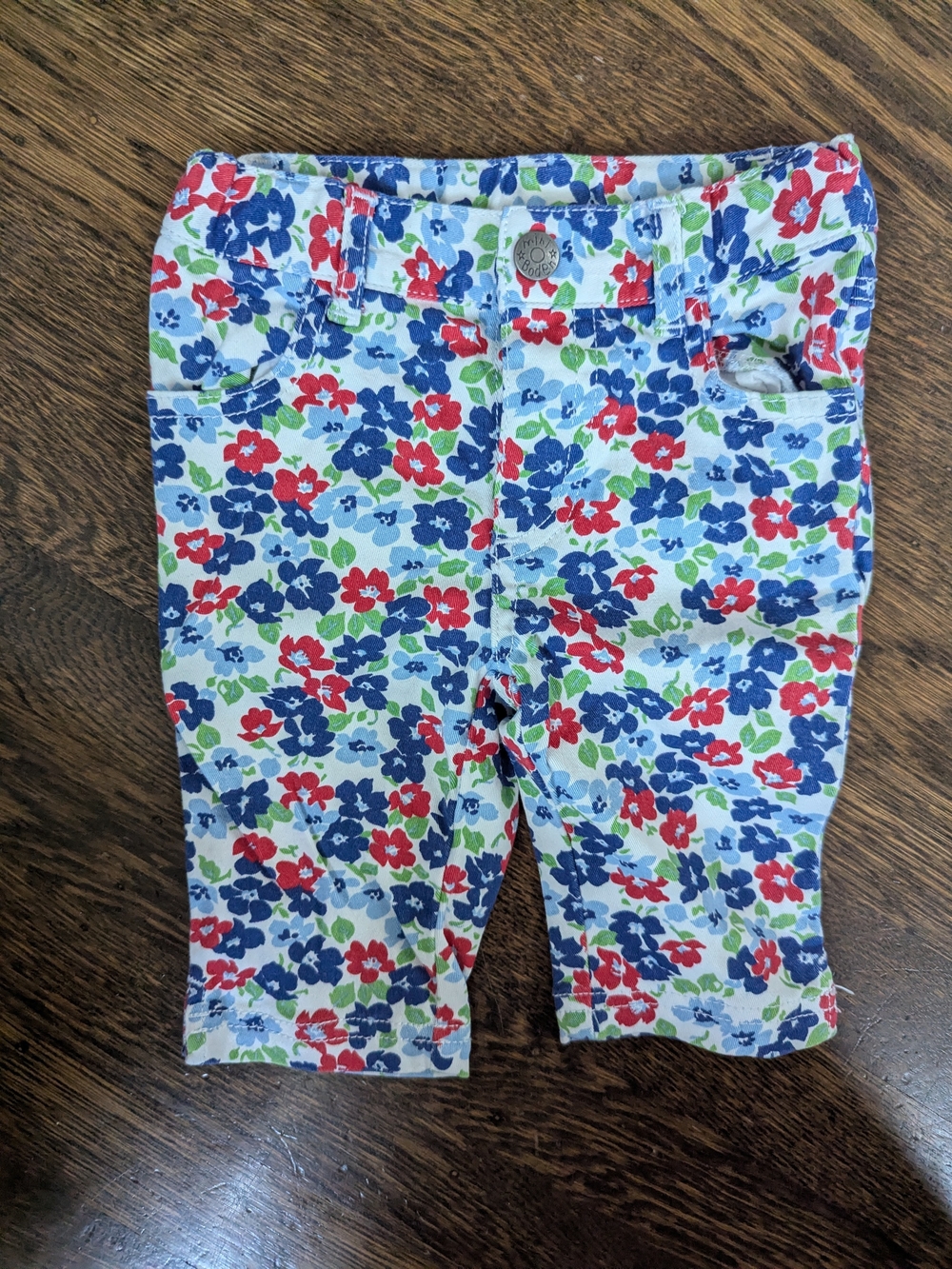 Baby Boden 3-6M Floral Stretch Pants Jeans 2010 Blue Red Flowers floral